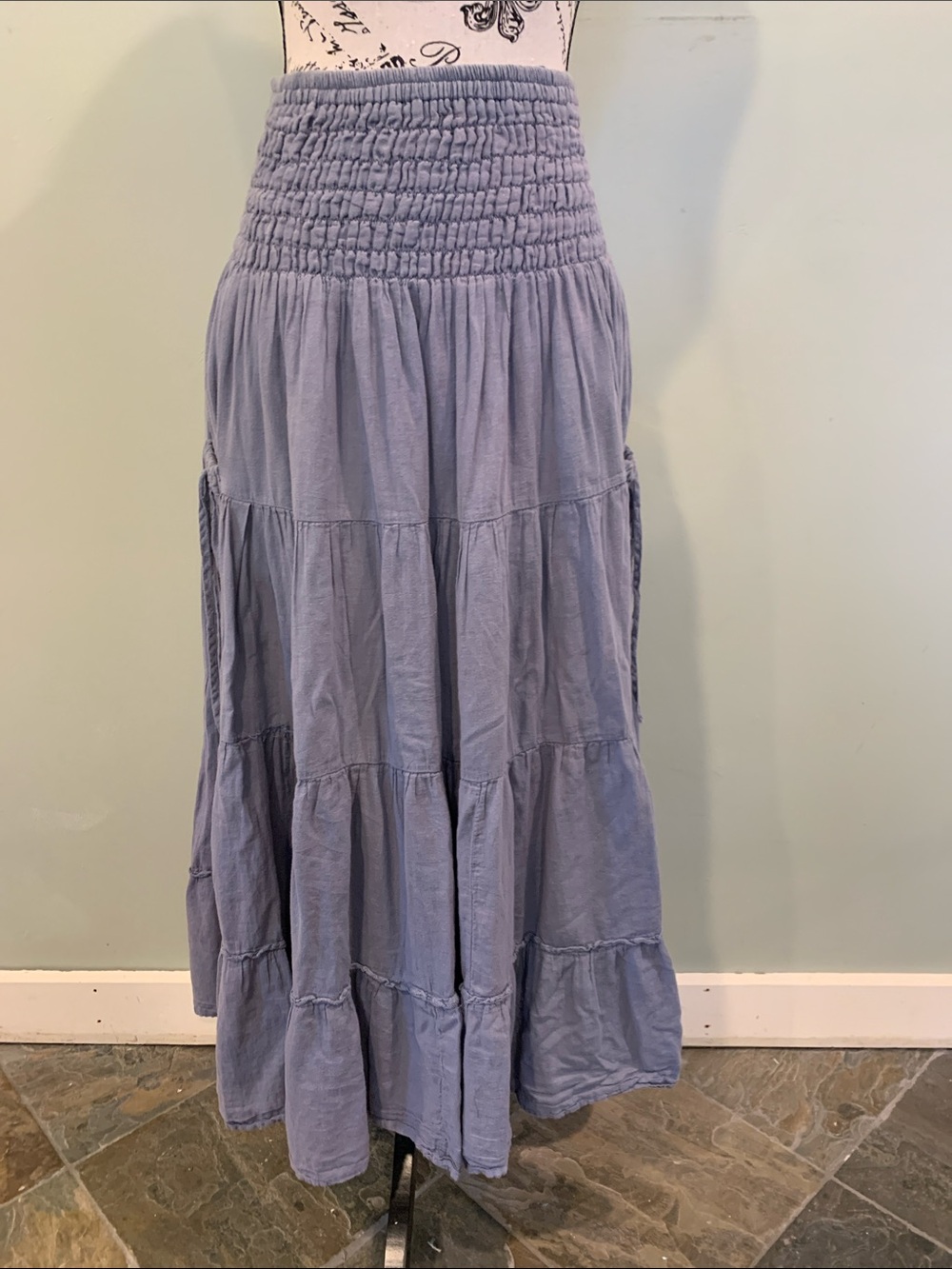 Cotton Flower Clothing Women’s Medium Blue Tiered 100% Cotton Gauze Maxi Skirt